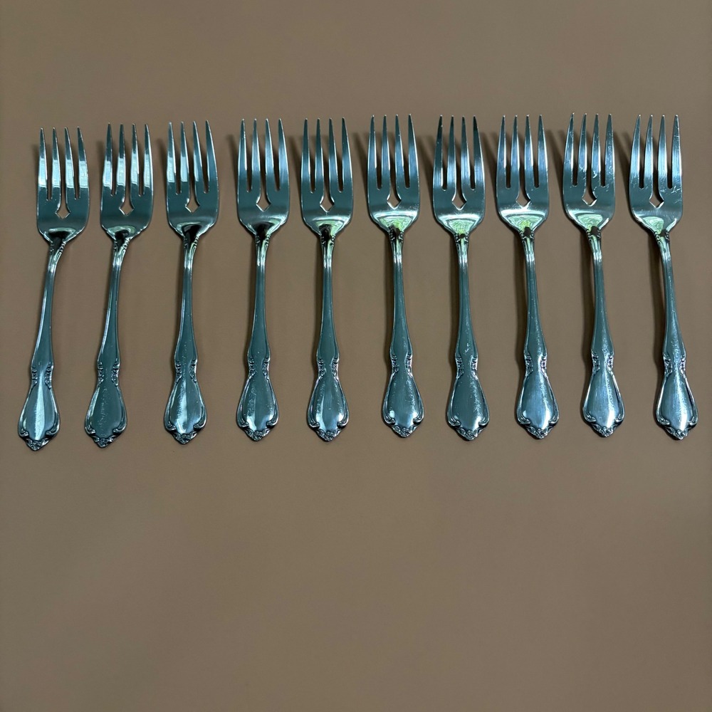 Oneida Chateau Salad Forks Stainless Steel‎ Floral Scroll Set of 10 USA 6.25in